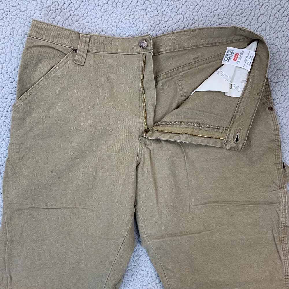 Wrangler Carpenter Pants Mens 36x30 Khaki Tan Straight Leg Canvas Workwear - Picture 2 of 8